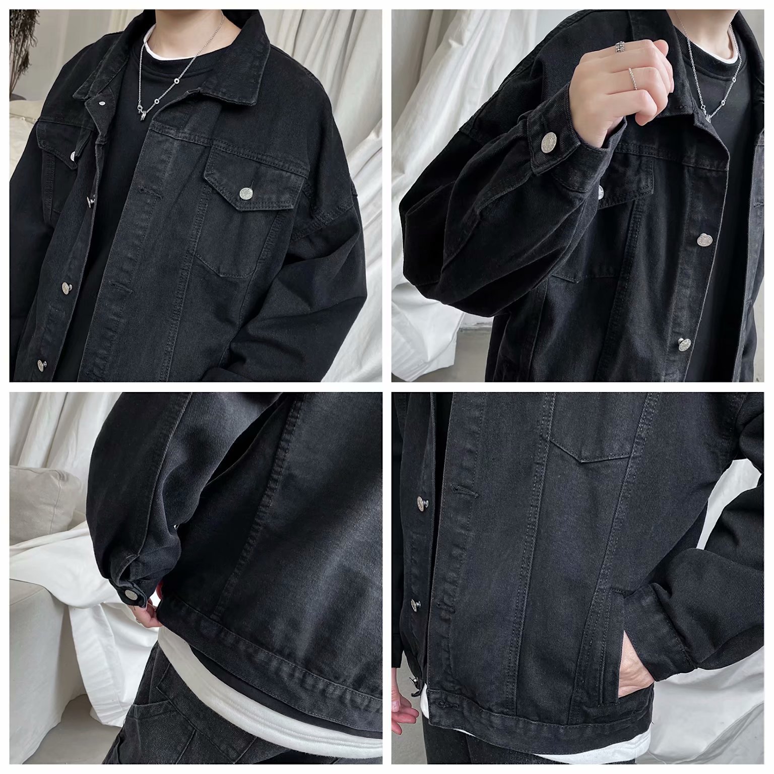 OEM Custom Design Denim Short Jacket Men Jeans Jacket Coats Casual Windbreaker Pockets Overalls Bomber Streetwear Men Jacket