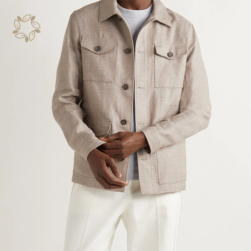 Organic mens linen jacket sustainable canvas jacket men eco friendly long sleeve linen jacket