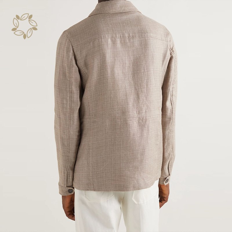 Organic mens linen jacket sustainable canvas jacket men eco friendly long sleeve linen jacket