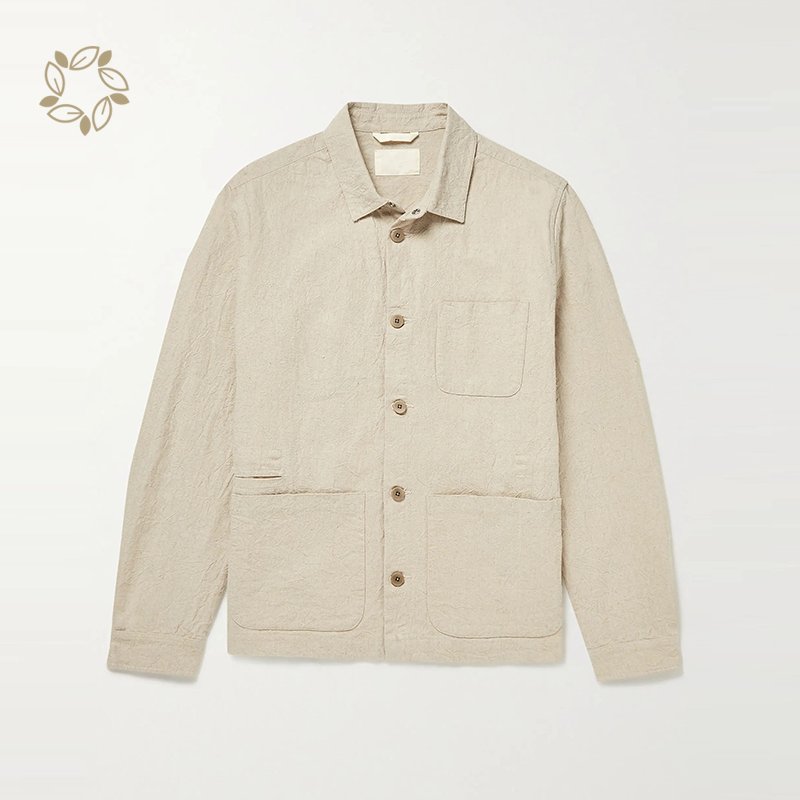 Organic mens linen jacket sustainable canvas jacket men eco friendly long sleeve linen jacket