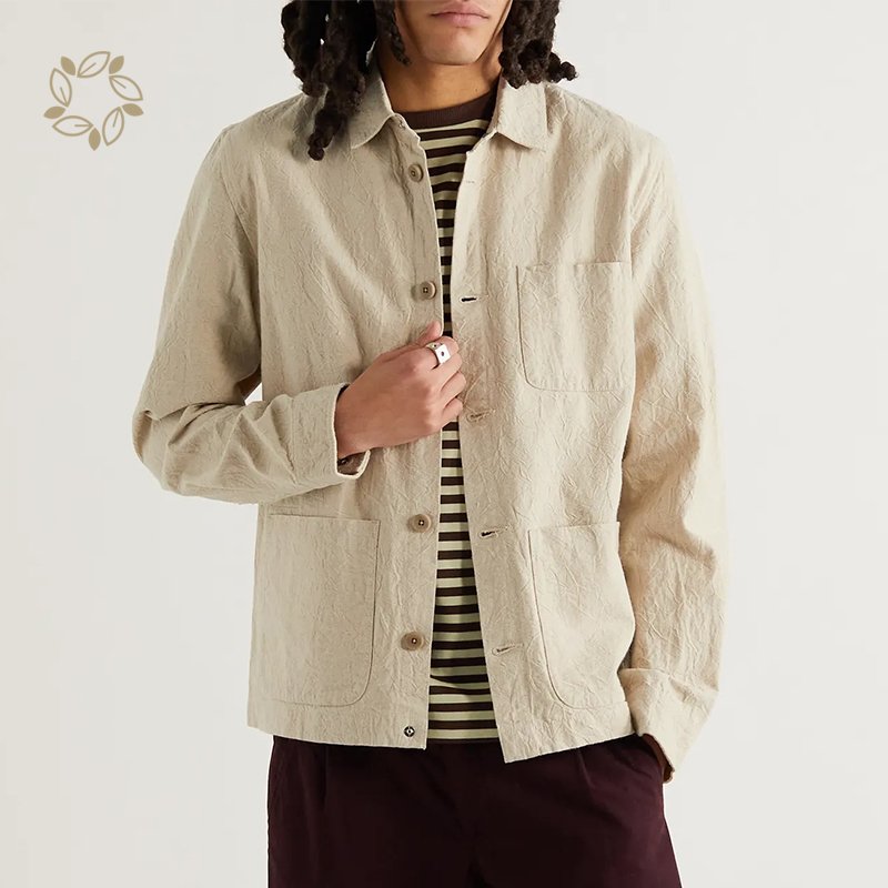 Organic mens linen jacket sustainable canvas jacket men eco friendly long sleeve linen jacket