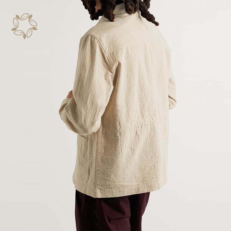 Organic mens linen jacket sustainable canvas jacket men eco friendly long sleeve linen jacket