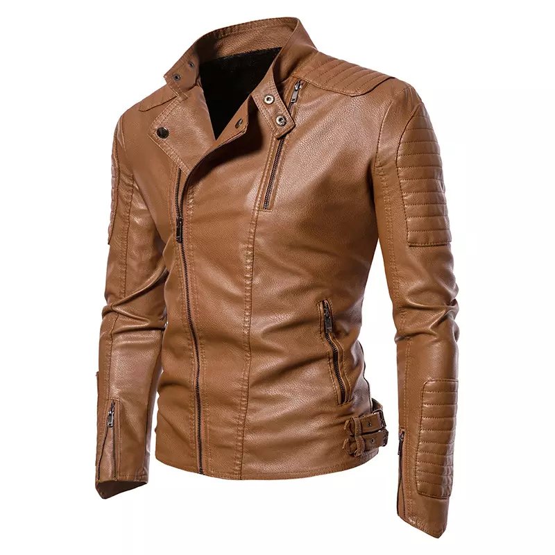 Men Fitted Leather Jacket Black Outwear Male PU Leather Coats Top Quality Motorcycle Fitted Leather Jacket For Men