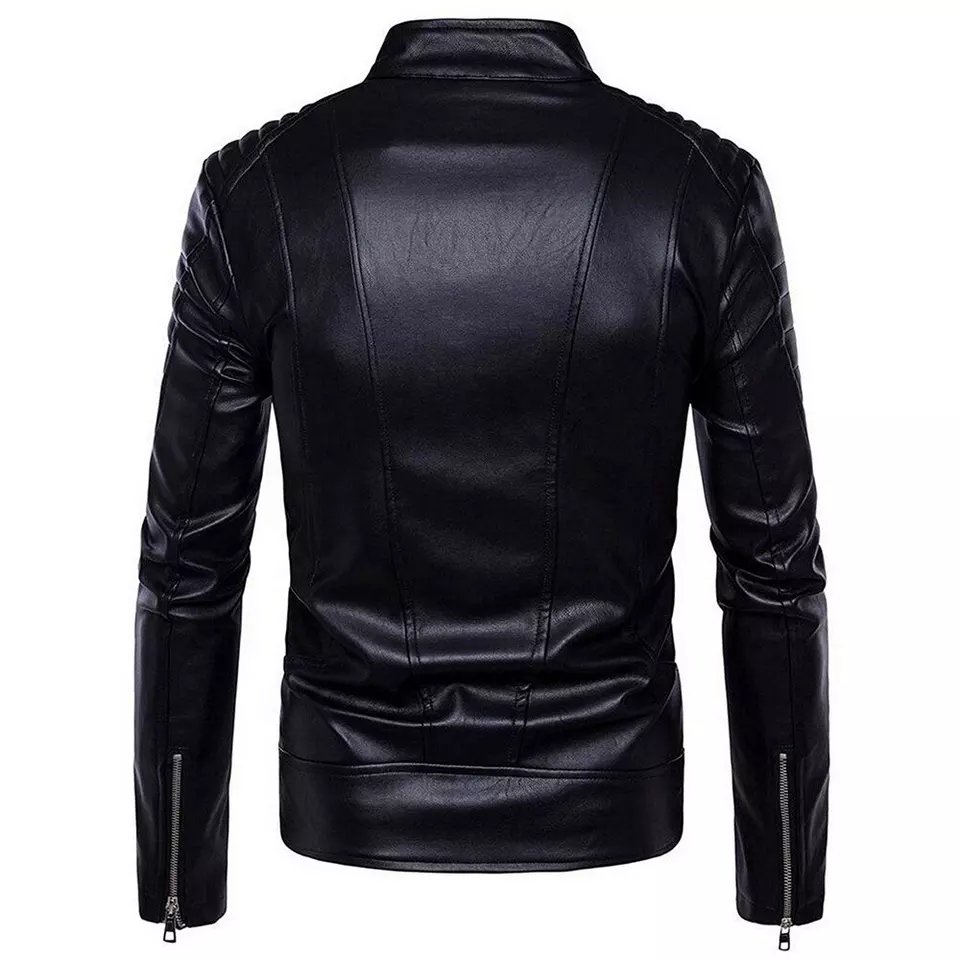 Men Fitted Leather Jacket Black Outwear Male PU Leather Coats Top Quality Motorcycle Fitted Leather Jacket For Men