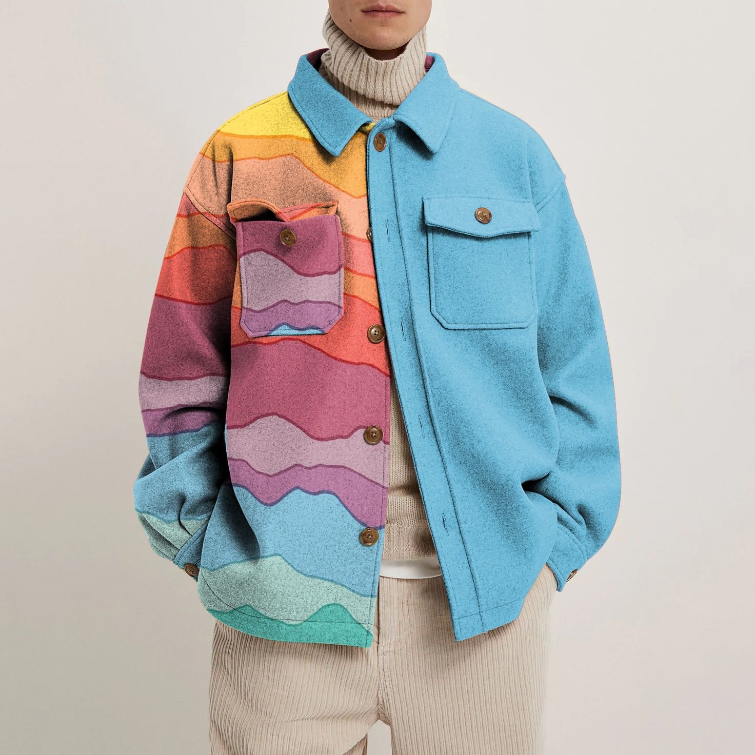 2021 designer fashion plus size men's jackets coat overall printed woolen coat for men duffle coat wholesale