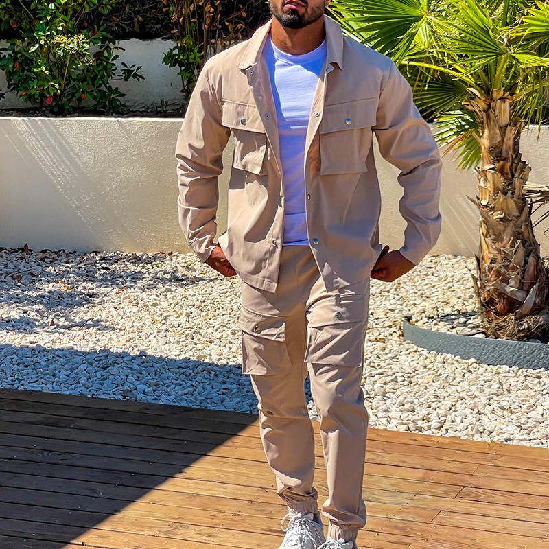 Hot Men's Jacket and Pants Sets New Spring Autumn Tracksuit High Quality Jacket Pant 2 Piece Sets Solid Color Male Fashion Suit