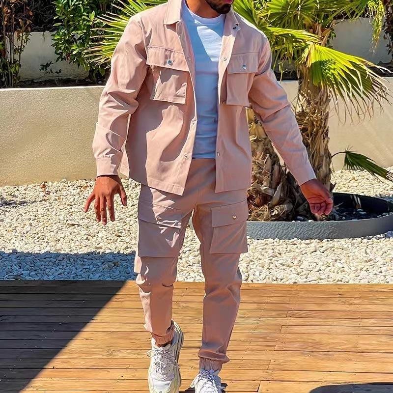 Hot Men's Jacket and Pants Sets New Spring Autumn Tracksuit High Quality Jacket Pant 2 Piece Sets Solid Color Male Fashion Suit
