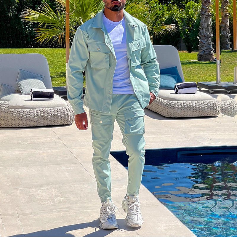 Hot Men's Jacket and Pants Sets New Spring Autumn Tracksuit High Quality Jacket Pant 2 Piece Sets Solid Color Male Fashion Suit