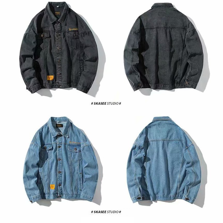 Custom Logo Embroidery Plain Single Button Streetwear Work Men Jeans Denim Jacket