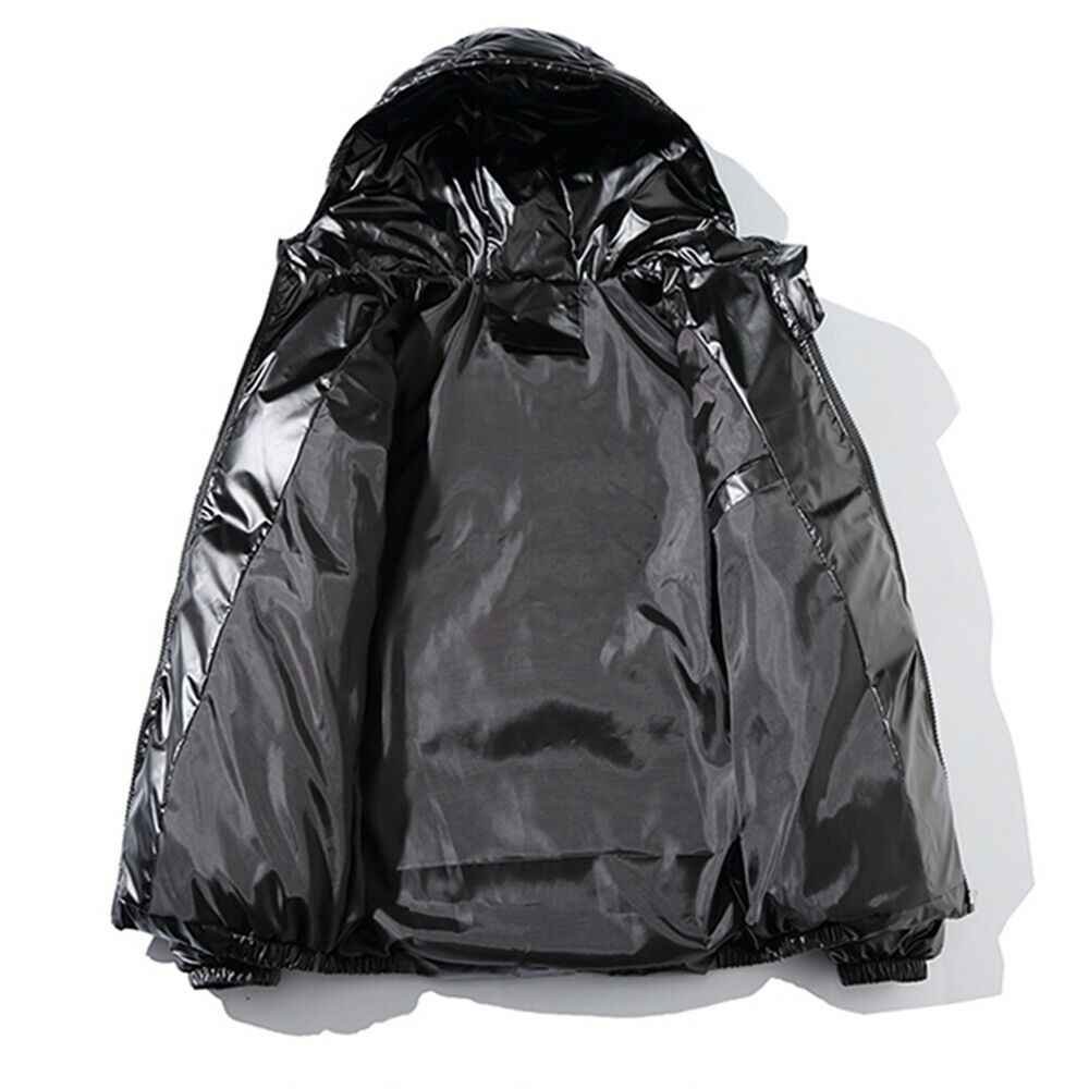 Men's Warm Custom Logo Black Winter Puff Hooded Outerwear Outdoor Men Bubble Puffer Jacket Hooded Shiny Men's Winter Jacket