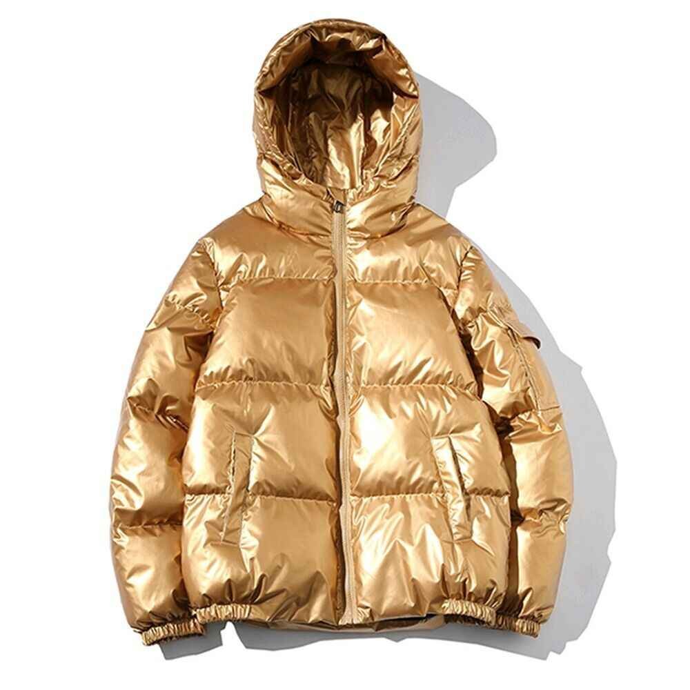 Men's Warm Custom Logo Black Winter Puff Hooded Outerwear Outdoor Men Bubble Puffer Jacket Hooded Shiny Men's Winter Jacket