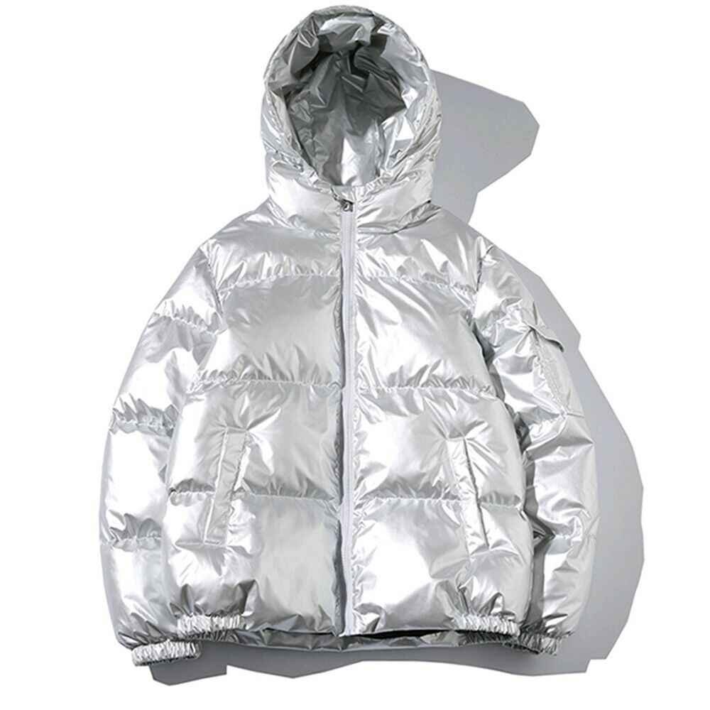 Men's Warm Custom Logo Black Winter Puff Hooded Outerwear Outdoor Men Bubble Puffer Jacket Hooded Shiny Men's Winter Jacket