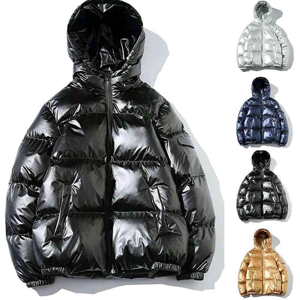 Men's Warm Custom Logo Black Winter Puff Hooded Outerwear Outdoor Men Bubble Puffer Jacket Hooded Shiny Men's Winter Jacket