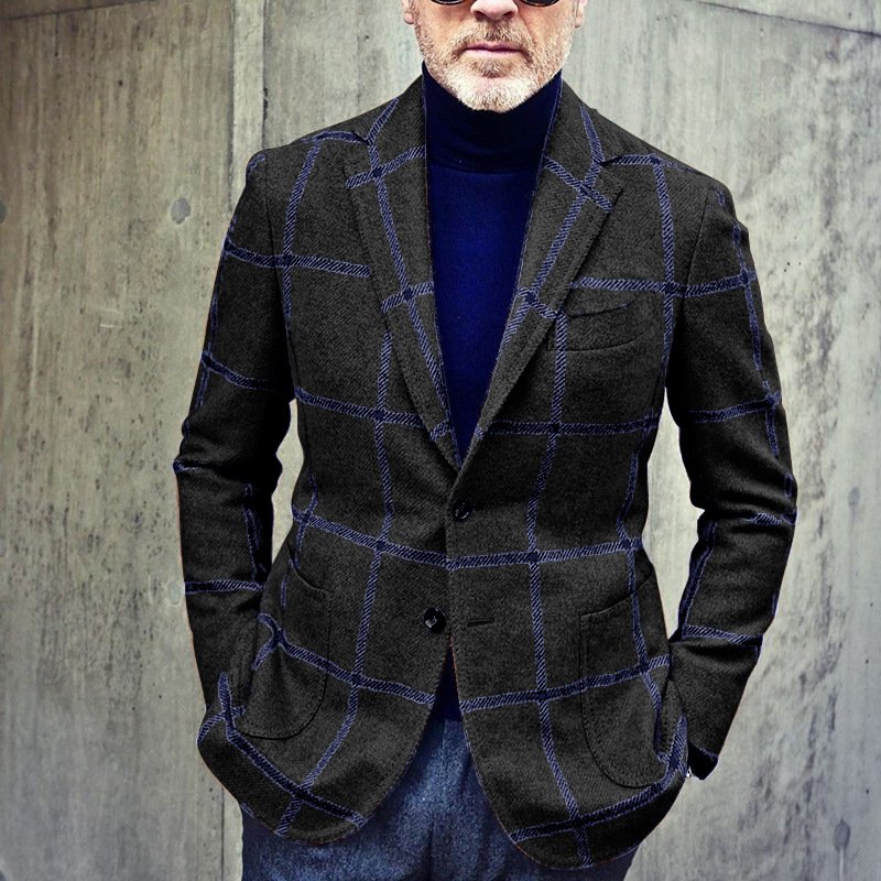 2022 European Station Popular Men's Casual Business Gentleman Plaid Multicolor Casual Suit Jacket