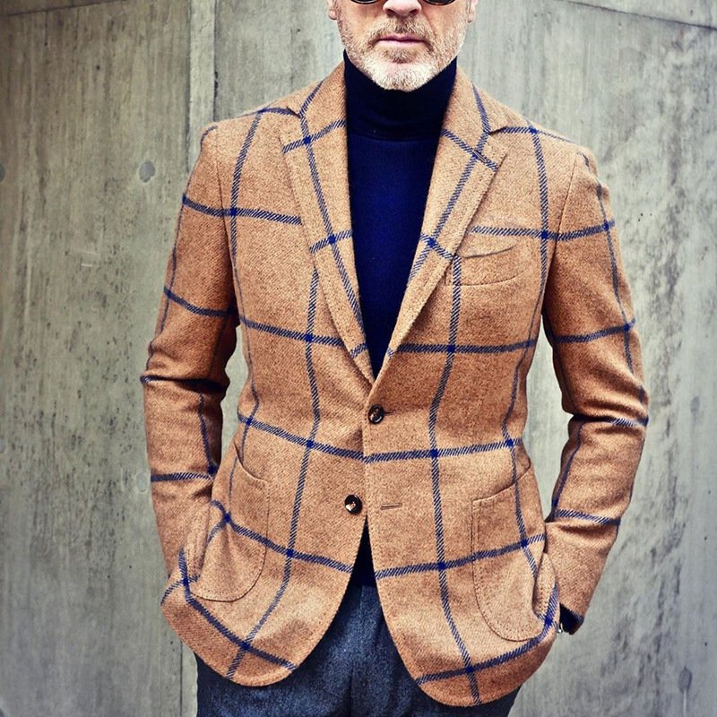 2022 European Station Popular Men's Casual Business Gentleman Plaid Multicolor Casual Suit Jacket