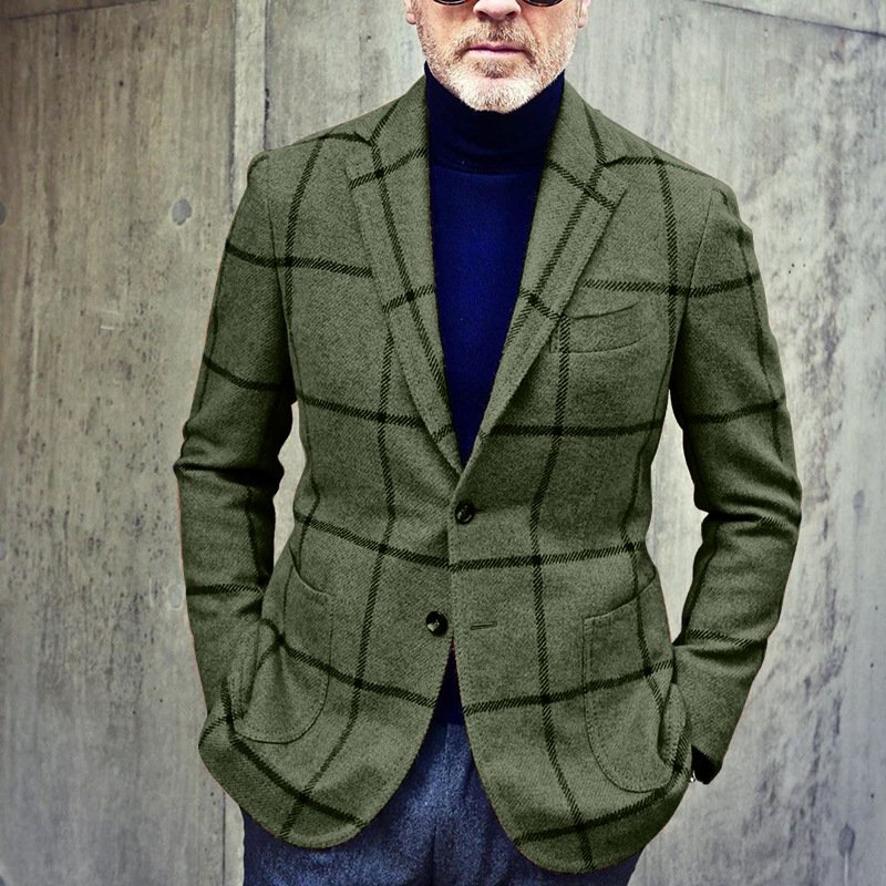 2022 European Station Popular Men's Casual Business Gentleman Plaid Multicolor Casual Suit Jacket