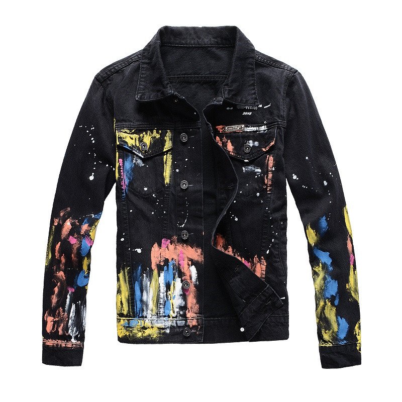 Wholesale Factory Made Paint Splash denim jacket Custom Men denim jacket Durable breathable sustainable denim jacket for men