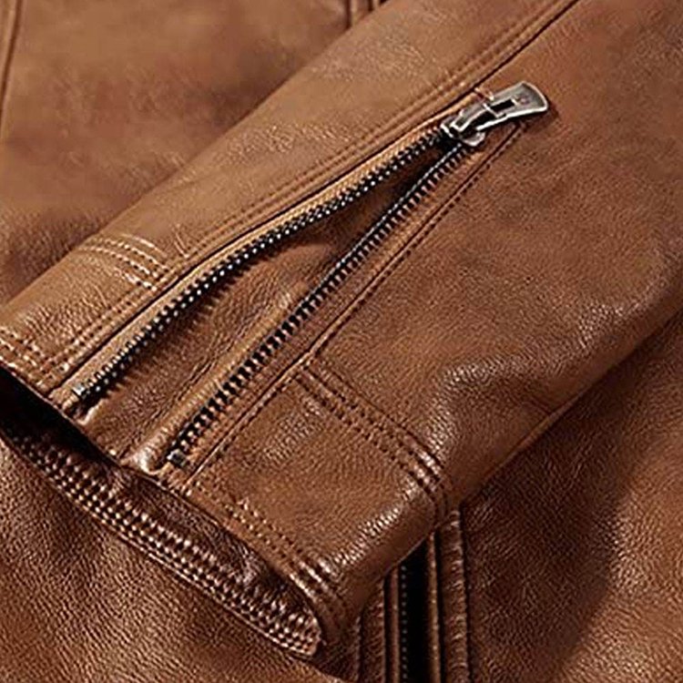 2024 Men's Casual with Pockets Long Sleeves and Zipper Closure Winter Warm Outwear Leather Jackets For Men