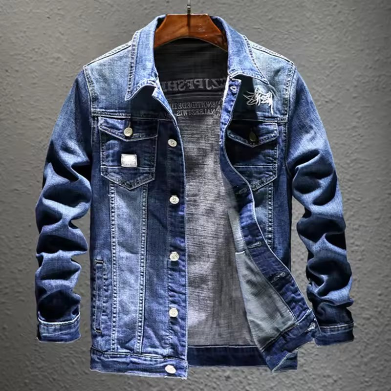 Custom Men Denim Jackets Coats Cotton Jeans Stand Wash Outwear Coat Jackets Horn Button Solid Casual Denim Fabric Customized Raw