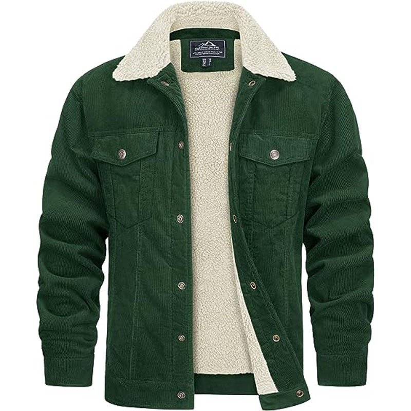 Custom Logo Cotton Sherpa For Men Lined Outdoor Corduroy Casual Jacket Turn-Down Collar Winter Cotton Jackets Of Sherpa Fleece