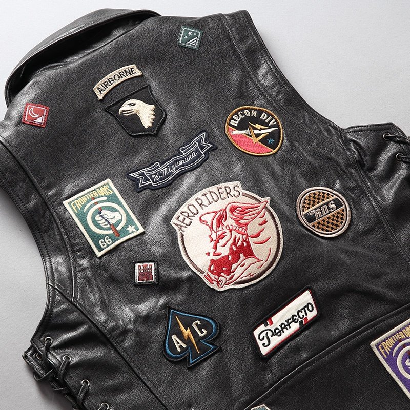 Custom lapel multi-standard pattern diagonal zipper utility 100% genuine leather waistcoat men's motorcycle cowhide vests
