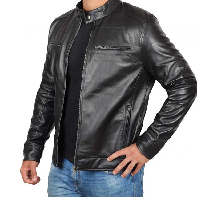 custom vintage men's Jackets long sleeve solid streetwear plain stylish leather Racer jacket men