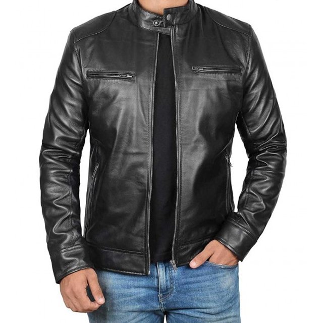 custom vintage men's Jackets long sleeve solid streetwear plain stylish leather Racer jacket men