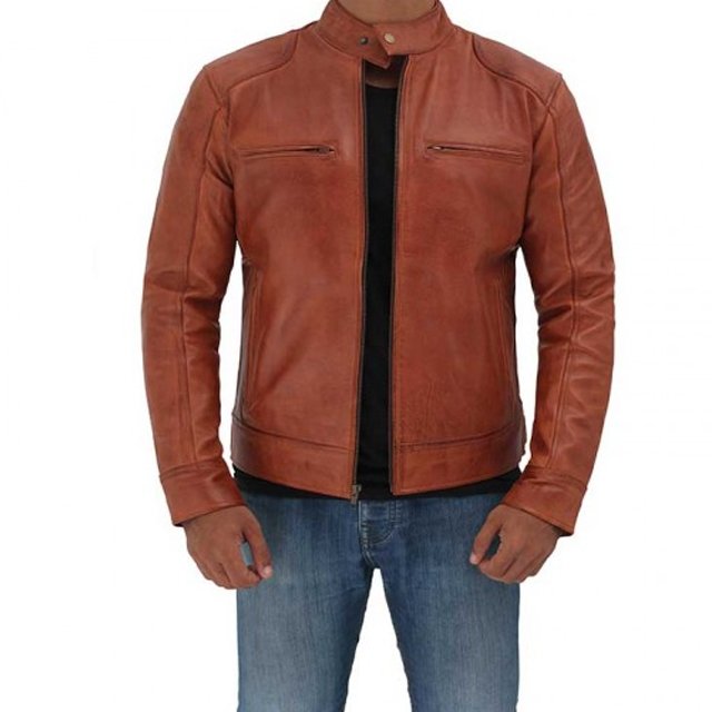 custom vintage men's Jackets long sleeve solid streetwear plain stylish leather Racer jacket men