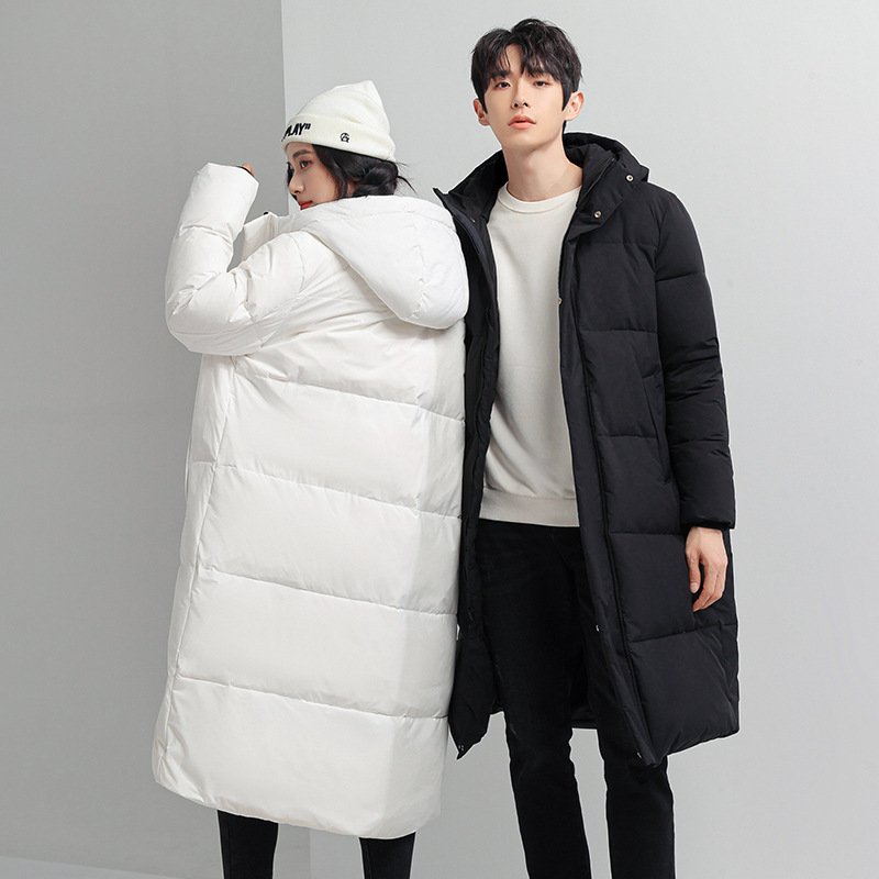 OEM Custom Design Canada Oversized Winter White Black Unisex Hooded Coat Mid-Length Over-The-Knee Thickened Down Jacket