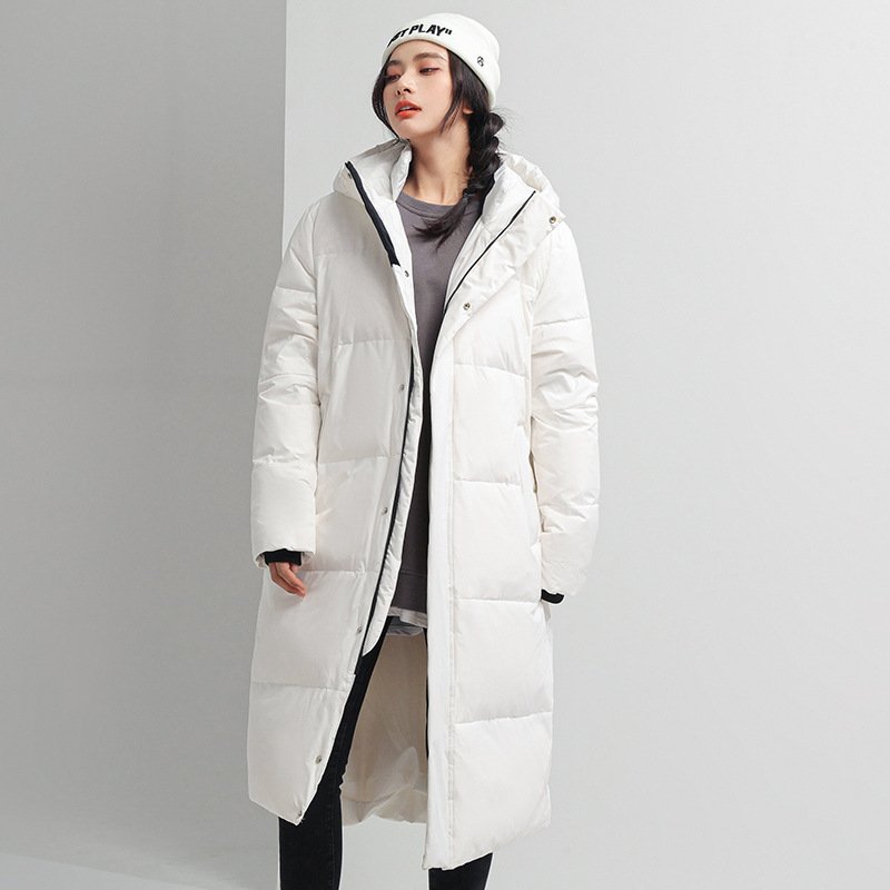 OEM Custom Design Canada Oversized Winter White Black Unisex Hooded Coat Mid-Length Over-The-Knee Thickened Down Jacket