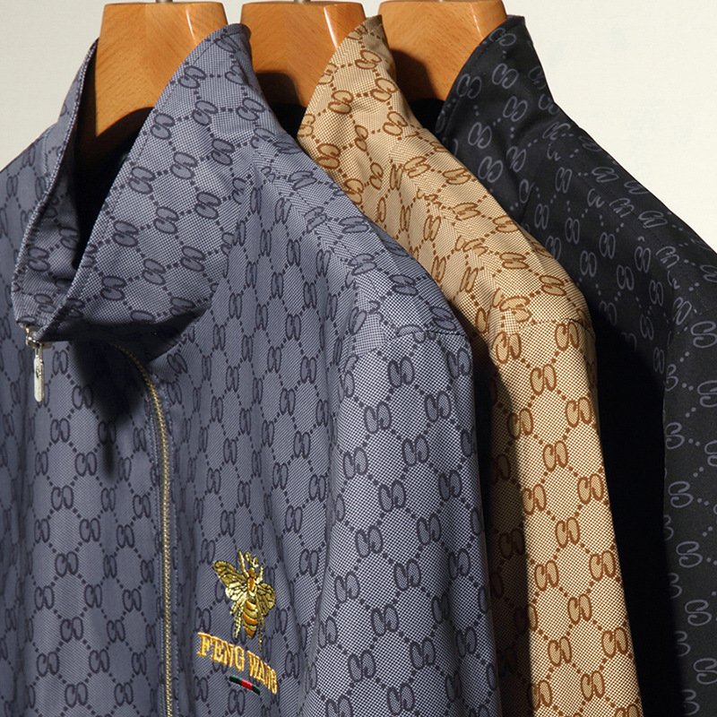 Men's Trendy Brand Baseball Coat Top Embroidered Little Bee Zipper Material Standing Collar Korean Version-for Spring Autumn