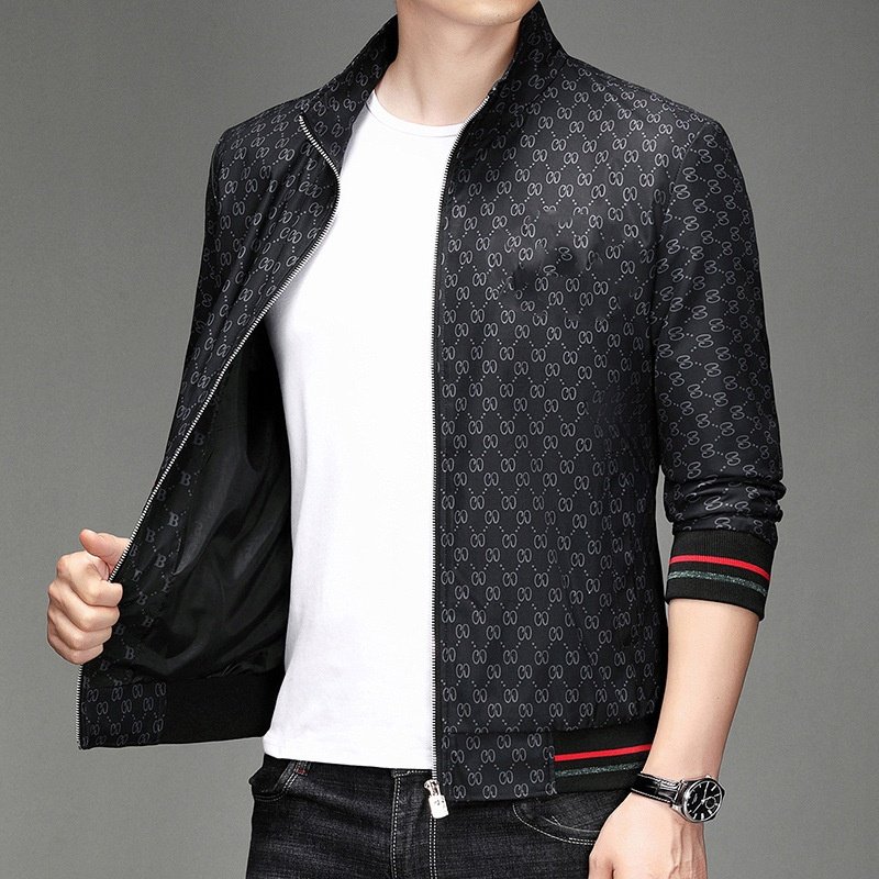 Men's Trendy Brand Baseball Coat Top Embroidered Little Bee Zipper Material Standing Collar Korean Version-for Spring Autumn