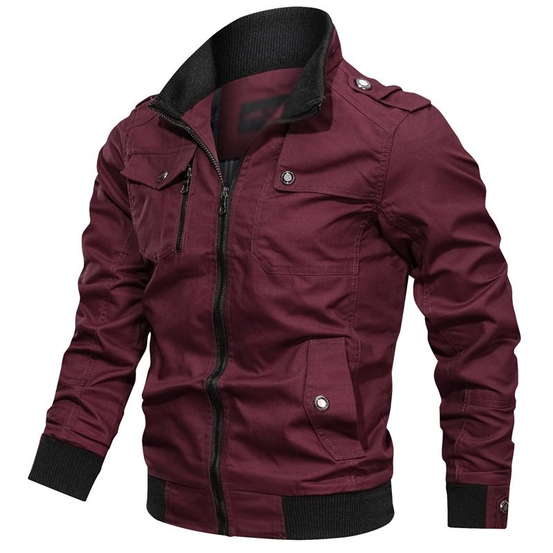 Wholesale Solid Color Cotton Cheap Coats Up Plain Men's Cold Winter Bomber Leather Jacket
