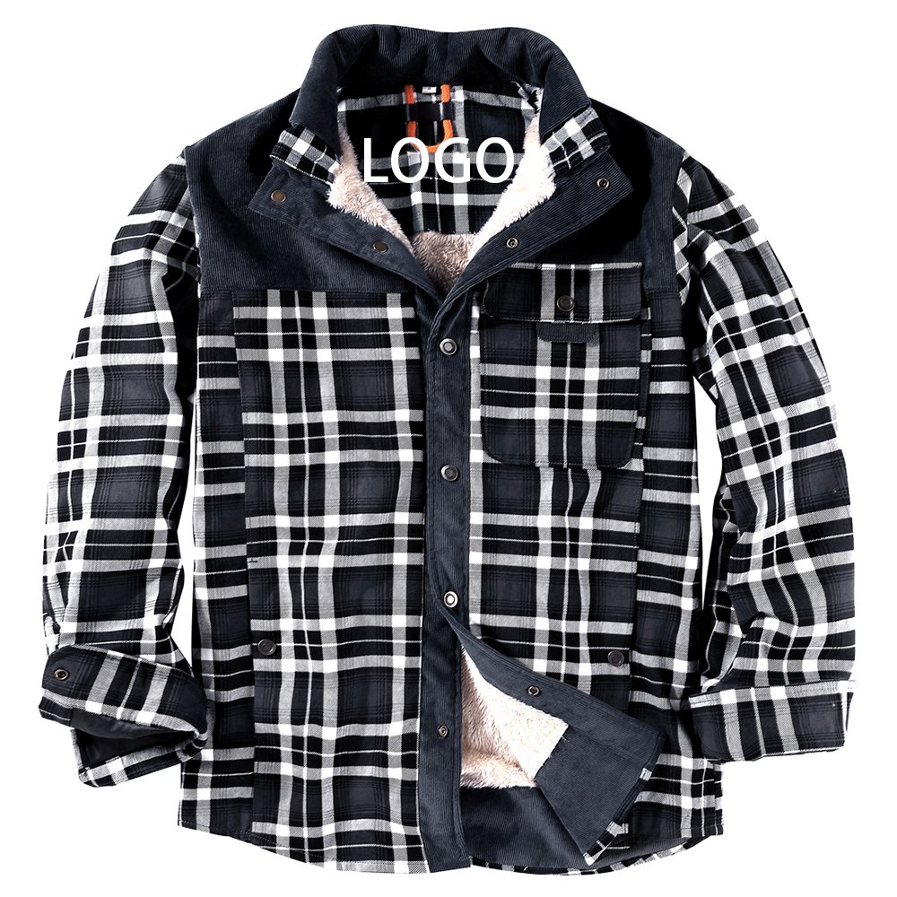 CARANFIER Men Jacket Brown Checked Plaid Flannel Shirt Wholesale Oversized High-Quality Model Dropshipping Free LOGO Customized