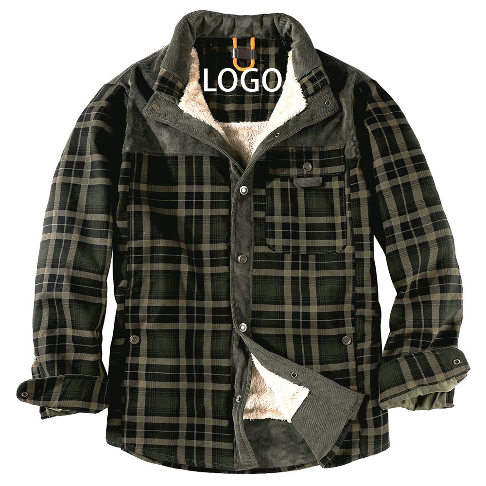 CARANFIER Men Jacket Brown Checked Plaid Flannel Shirt Wholesale Oversized High-Quality Model Dropshipping Free LOGO Customized