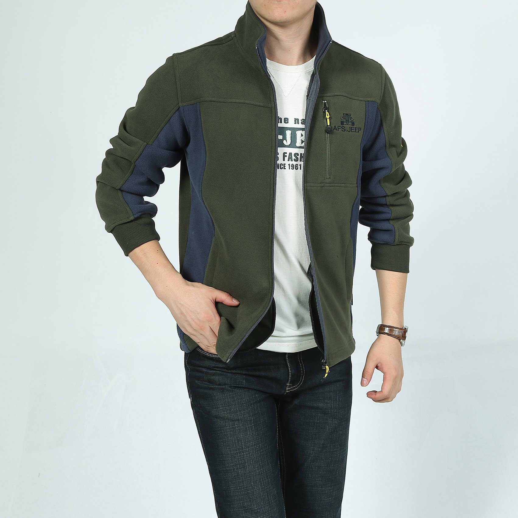 Zip down stand collar slim fit winter micro polar fleece men's jackets winter jacket