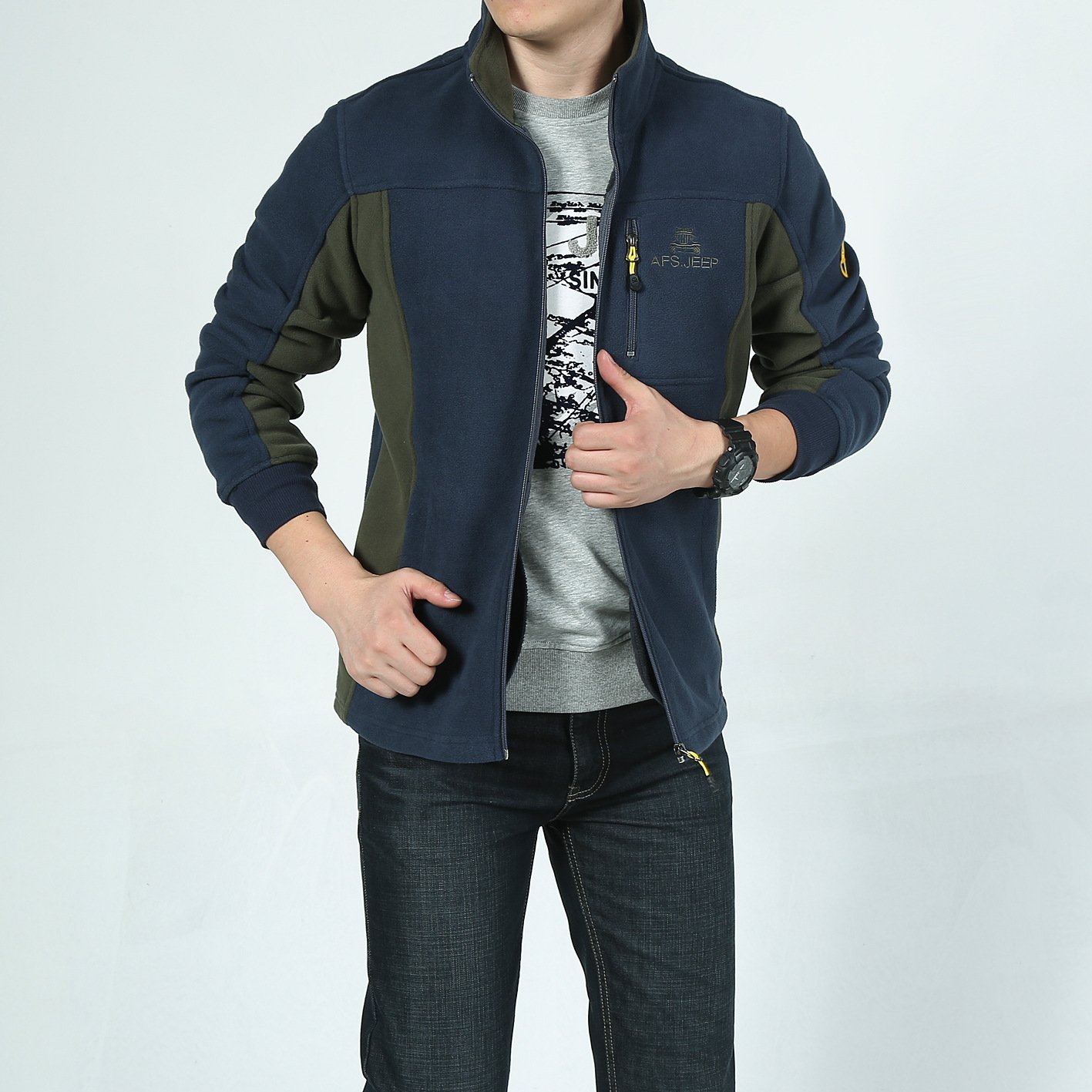 Zip down stand collar slim fit winter micro polar fleece men's jackets winter jacket