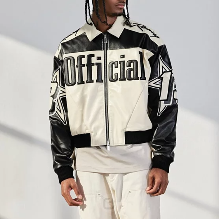 Custom fashion men's jacket Winter full zip leather stand collar flight jacket