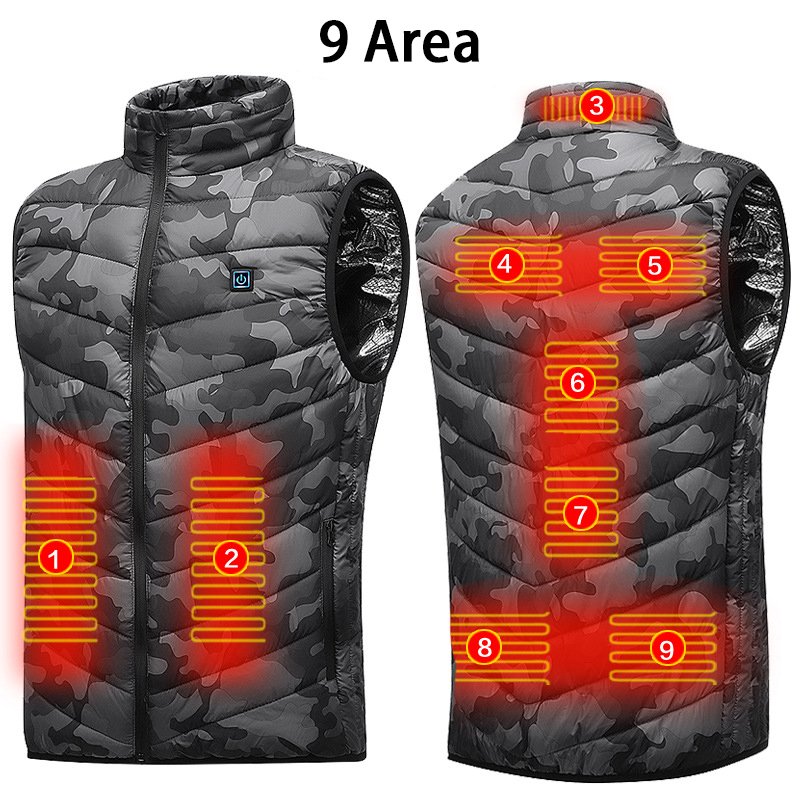 Winter Warm Outdoor Heated Jacket Hunt Temperature adjustment Quilted Intelligent Heating Thermal Men's USB Heated Vest Jacket