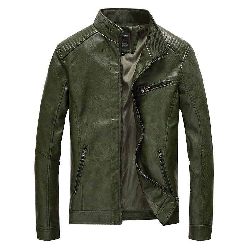 Waterproof Windproof Motorcycle Jacket with Standing Collar Youth Casual Waxed Leather Jacket for Winter PU Leather men's coats