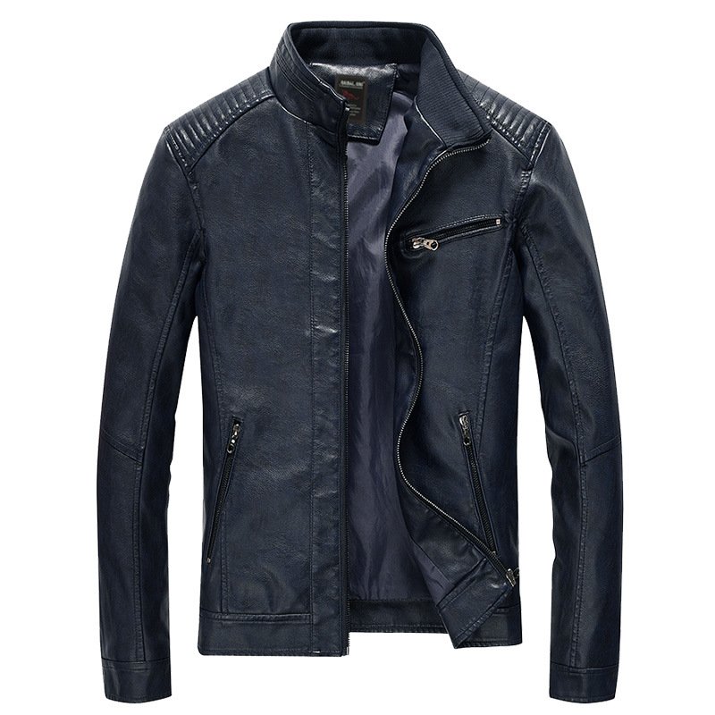 Waterproof Windproof Motorcycle Jacket with Standing Collar Youth Casual Waxed Leather Jacket for Winter PU Leather men's coats