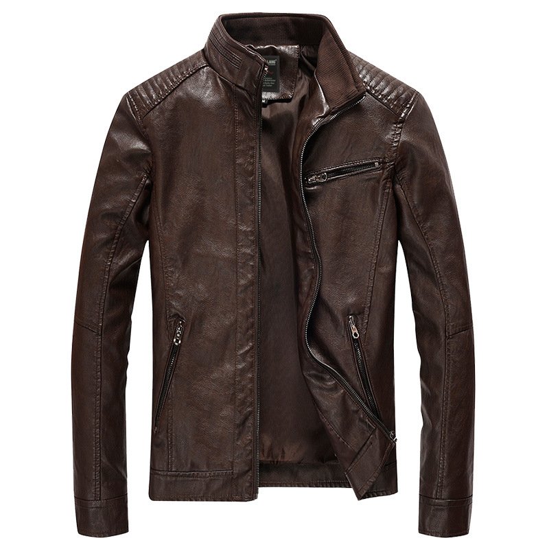 Waterproof Windproof Motorcycle Jacket with Standing Collar Youth Casual Waxed Leather Jacket for Winter PU Leather men's coats