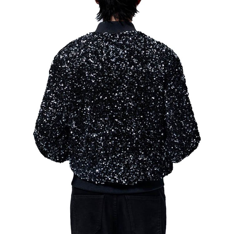 Men's fashion winter casual black sequined loose short baseball jacket plus size men's jacket