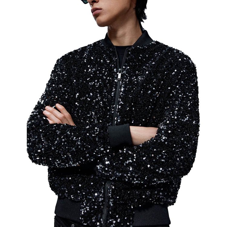 Men's fashion winter casual black sequined loose short baseball jacket plus size men's jacket