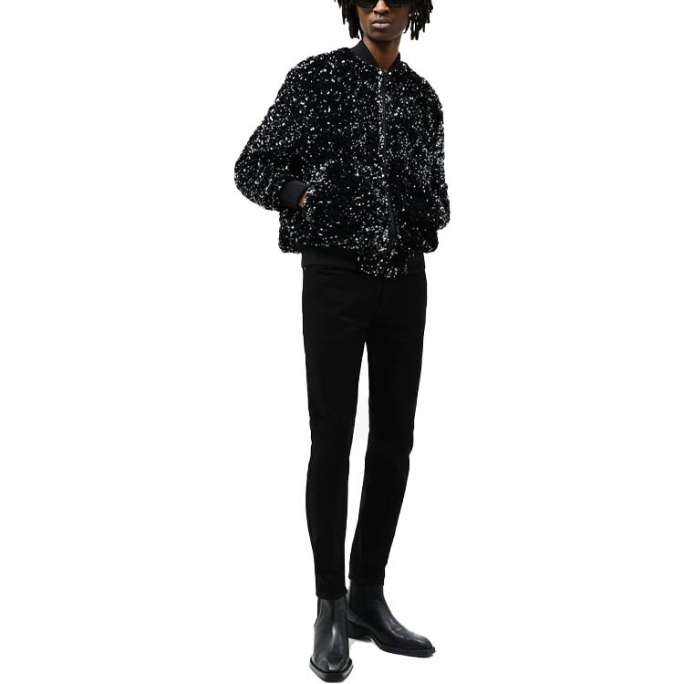 Men's fashion winter casual black sequined loose short baseball jacket plus size men's jacket