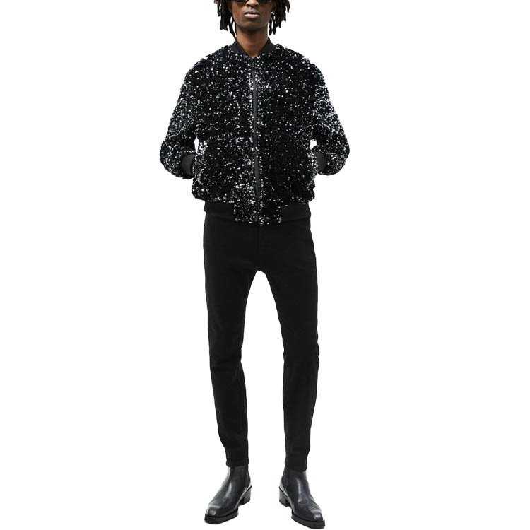 Men's fashion winter casual black sequined loose short baseball jacket plus size men's jacket