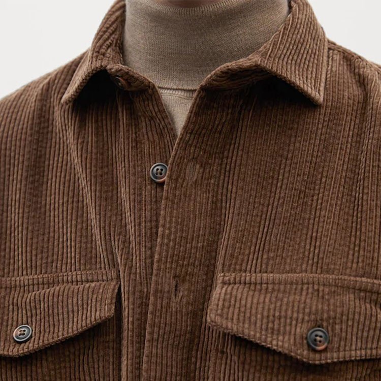 Men's Jacket Corduroy Lapel Long Sleeve Plush Loose Casual Unhooded Winter Coat Jacket manufacturer