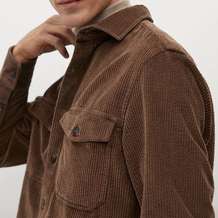 Men's Jacket Corduroy Lapel Long Sleeve Plush Loose Casual Unhooded Winter Coat Jacket manufacturer