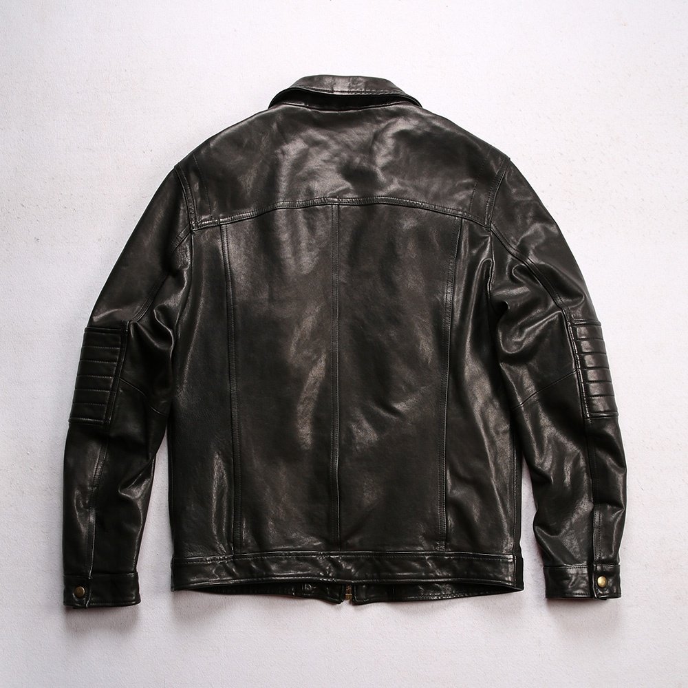 Hunting Vegetable Tanned Sheepskin Large Size Men's Lapel Multi-pocket Smart Casual Motorcycle Riding Genuine Leather Jacket