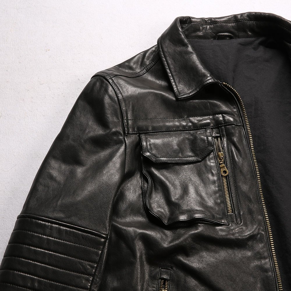 Hunting Vegetable Tanned Sheepskin Large Size Men's Lapel Multi-pocket Smart Casual Motorcycle Riding Genuine Leather Jacket